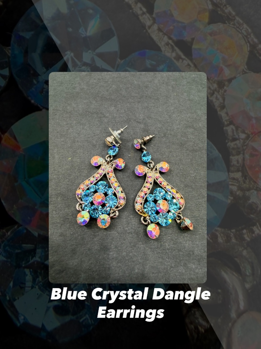 EUC Blue Crystal Dangle Earrings